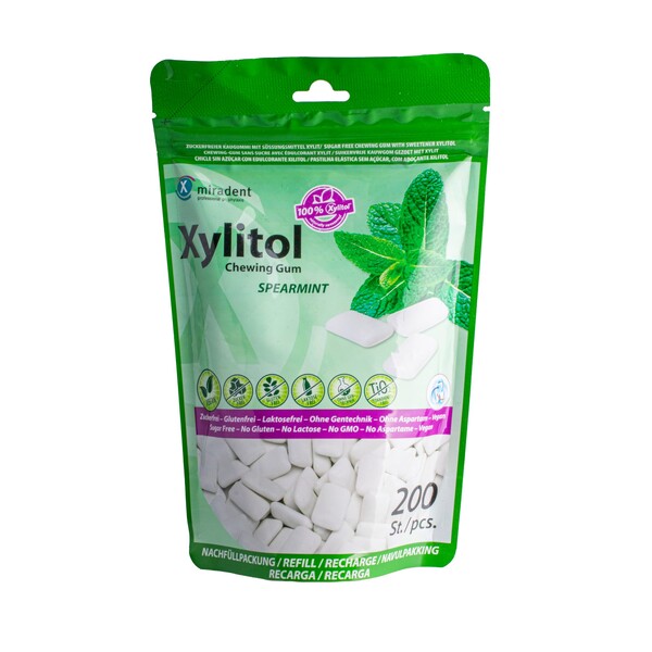 Levně Miradent Xylitol SPEARMINT žvýkačky 200 ks
