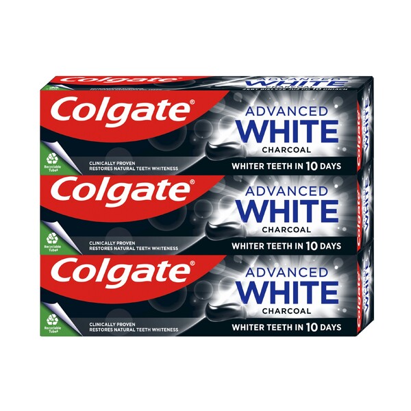 Levně Colgate Advanced White Charcoal zubní pasta 3x75 ml