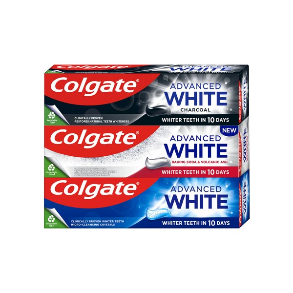 Levně Colgate Advanced White Mix bělicí zubní pasta 3×75 ml