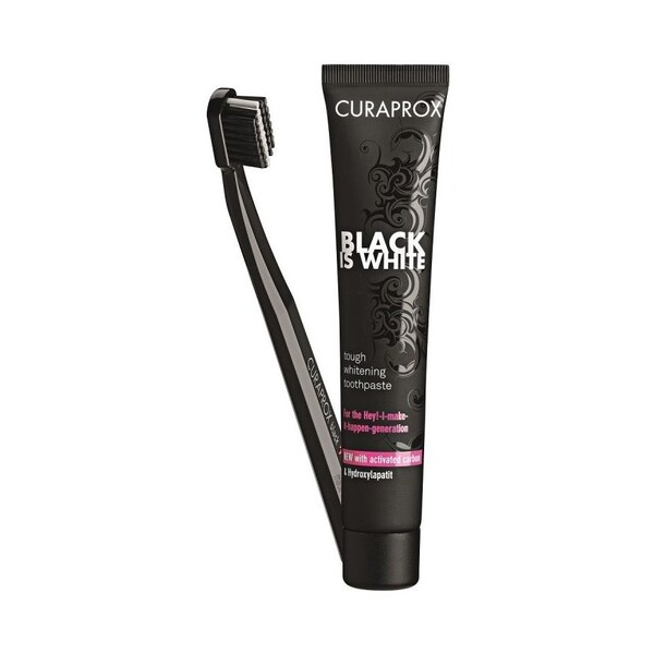 Curaprox Black is White bělící zubní pasta + zubní kartáček 90 ml