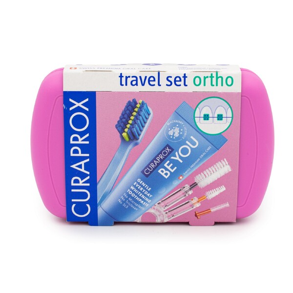 Levně Curaprox cestovní sada pro péči o rovnátka - RŮŽOVÁ