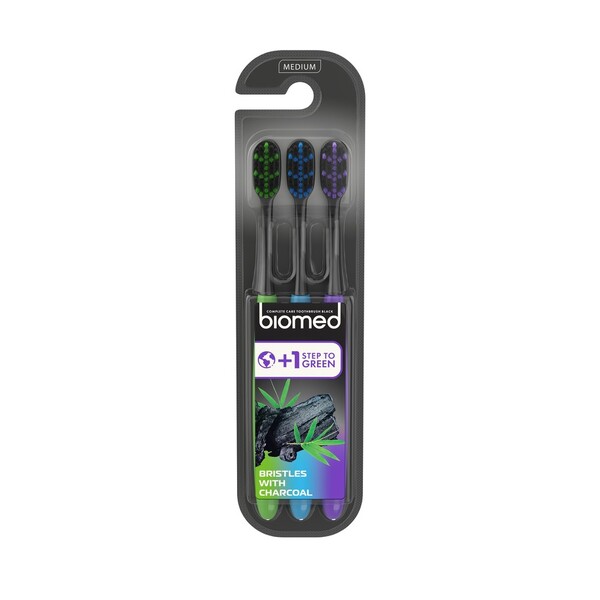 Levně Biomed Black Medium zubní kartáček 3 ks