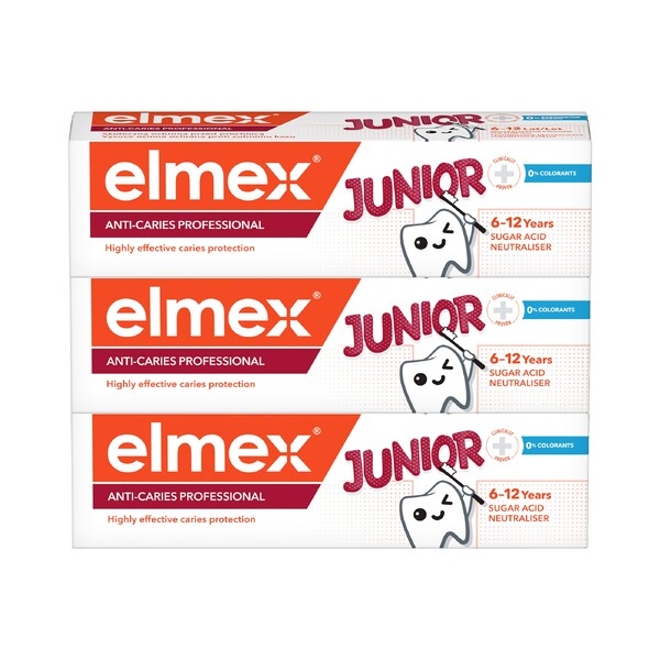 Levně Elmex Anti-Caries Professional Junior dětská zubní pasta 3×75 ml