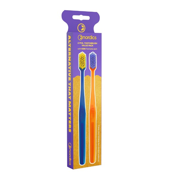 Levně Nordics Premium Soft Orange&Blue zubní kartáček 2 ks