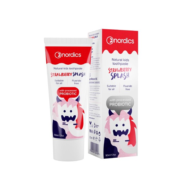 Levně Nordics Kids Strawberry Splash Probiotic dětská zubní pasta 50 ml