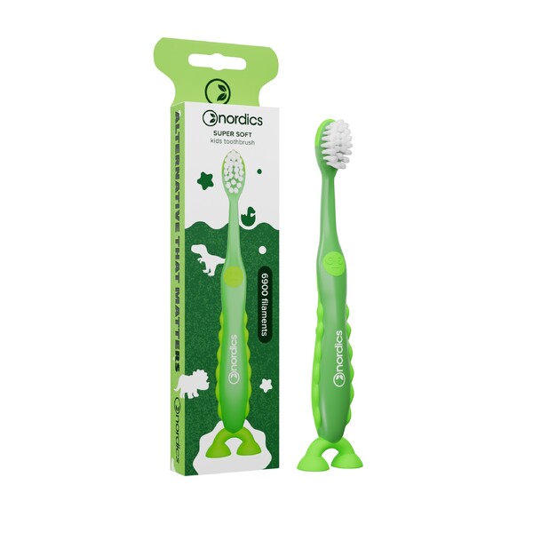 Levně Nordics Premium Kids Dino Soft 6900 Green dětský zubní kartáček