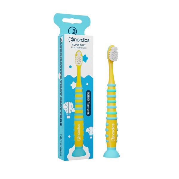 Levně Nordics Premium Kids Rocket Soft 10500 Yellow/Blue dětský zubní kartáček