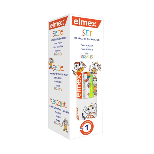 Levně Elmex Kids zubní pasta 50 ml+zubní kartáček+ kelímek