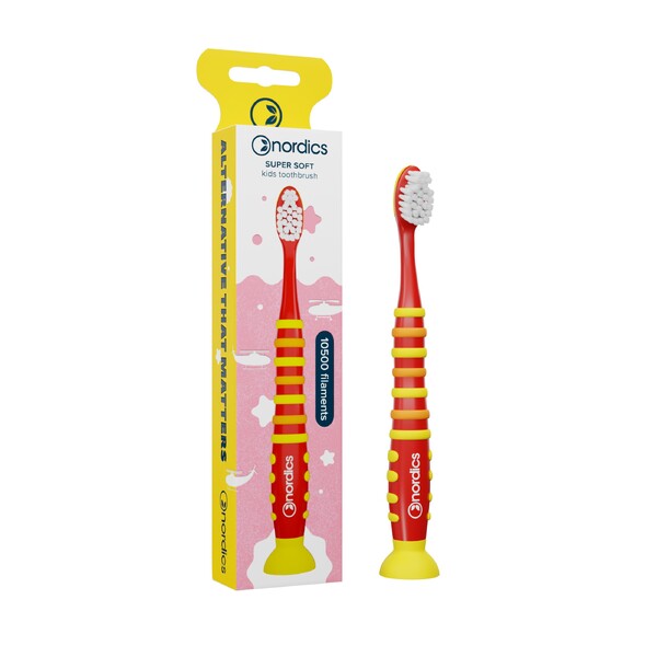 Levně Nordics Premium Kids Rocket Soft 10500 Red/Yellow dětský zubní kartáček