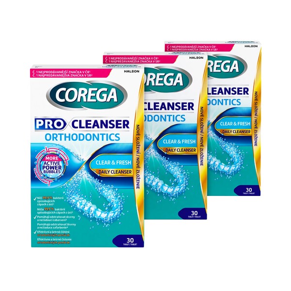 Levně Corega Pro Cleanser Orthodontics čisticí tablety 3x30 ks