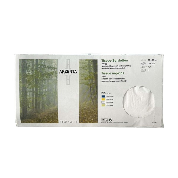 Levně Akzenta Top Soft 33×33 cm White papírové ubrousky 250 ks