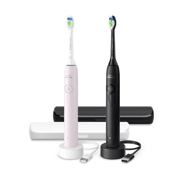 Levně Philips Sonicare 3100 HX4072/42 Black+Pink sonický kartáček 2 ks