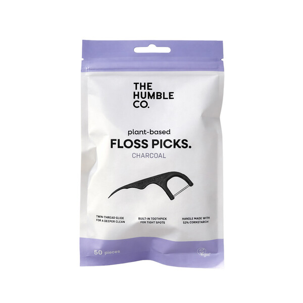 Levně The Humble Flosspicks Charcoal párátko s zubní nití 50 ks