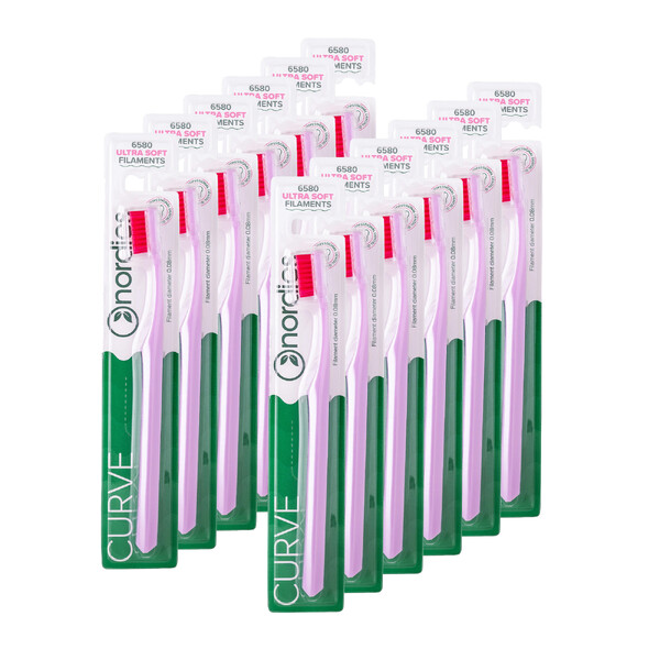 Levně Nordics Curve Ultra Soft Pink/Red zubní kartáček 12 ks