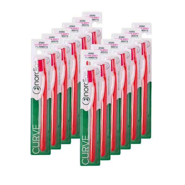 Levně Nordics Curve Ultra Soft Red/Red zubní kartáček 12 ks
