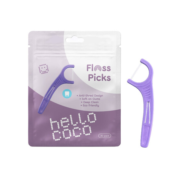 Levně Hello Coco Floss Picks nit v držáku 30 ks