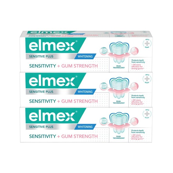 Elmex Sensitive Sensitivity + Gum Strenght Whitening zubní pasta 3×75 ml