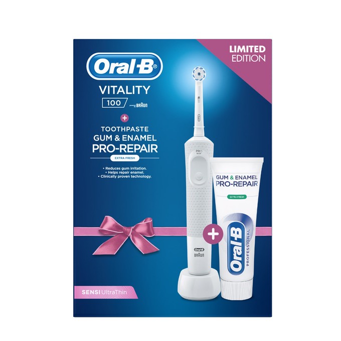 Oral-B Vitality 100 White zubní kartáček + zubní pasta 75 ml