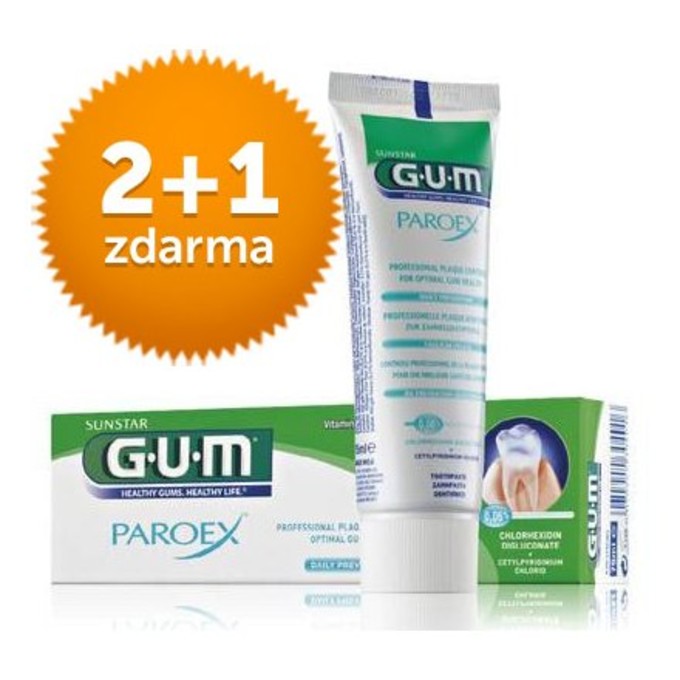GUM Paroex 0,06% CHX zubní pasta 75 ml 2+1 ZDARMA