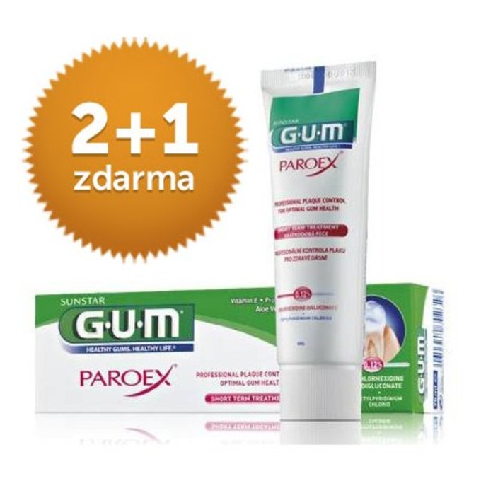 GUM Paroex 0,12% CHX zubní pasta 75 ml 2+1 ZDARMA