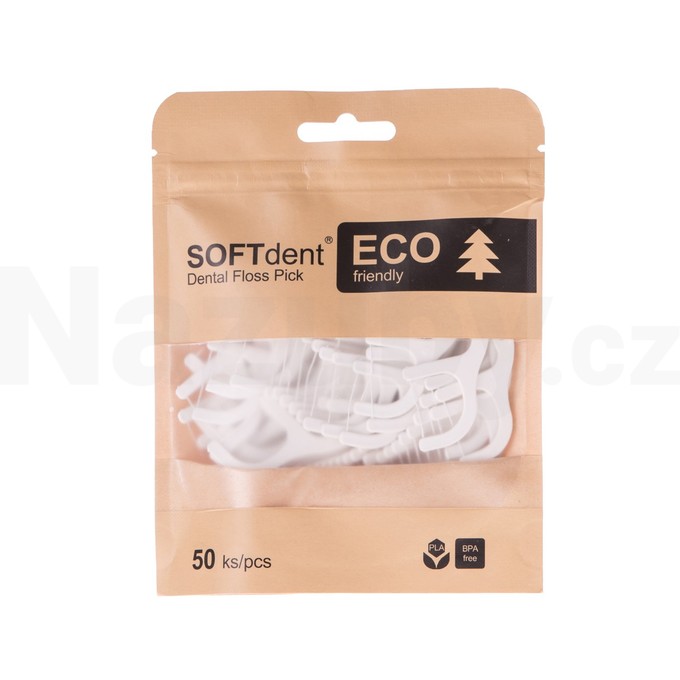 Softdent Eco Floss Pick zubní nit v mečíku 50 ks