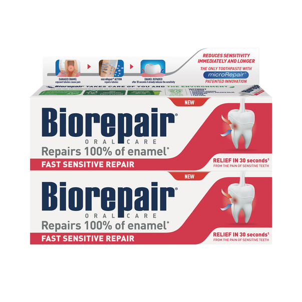 BioRepair Fast Sensitive Repair zubní pasta 2x75 ml