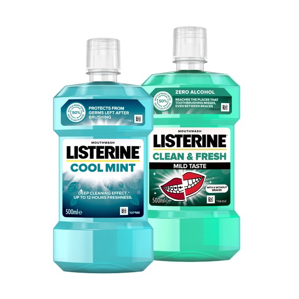 Listerine Duo Coolmint + Clean & Fresh ústní voda 2x500 ml
