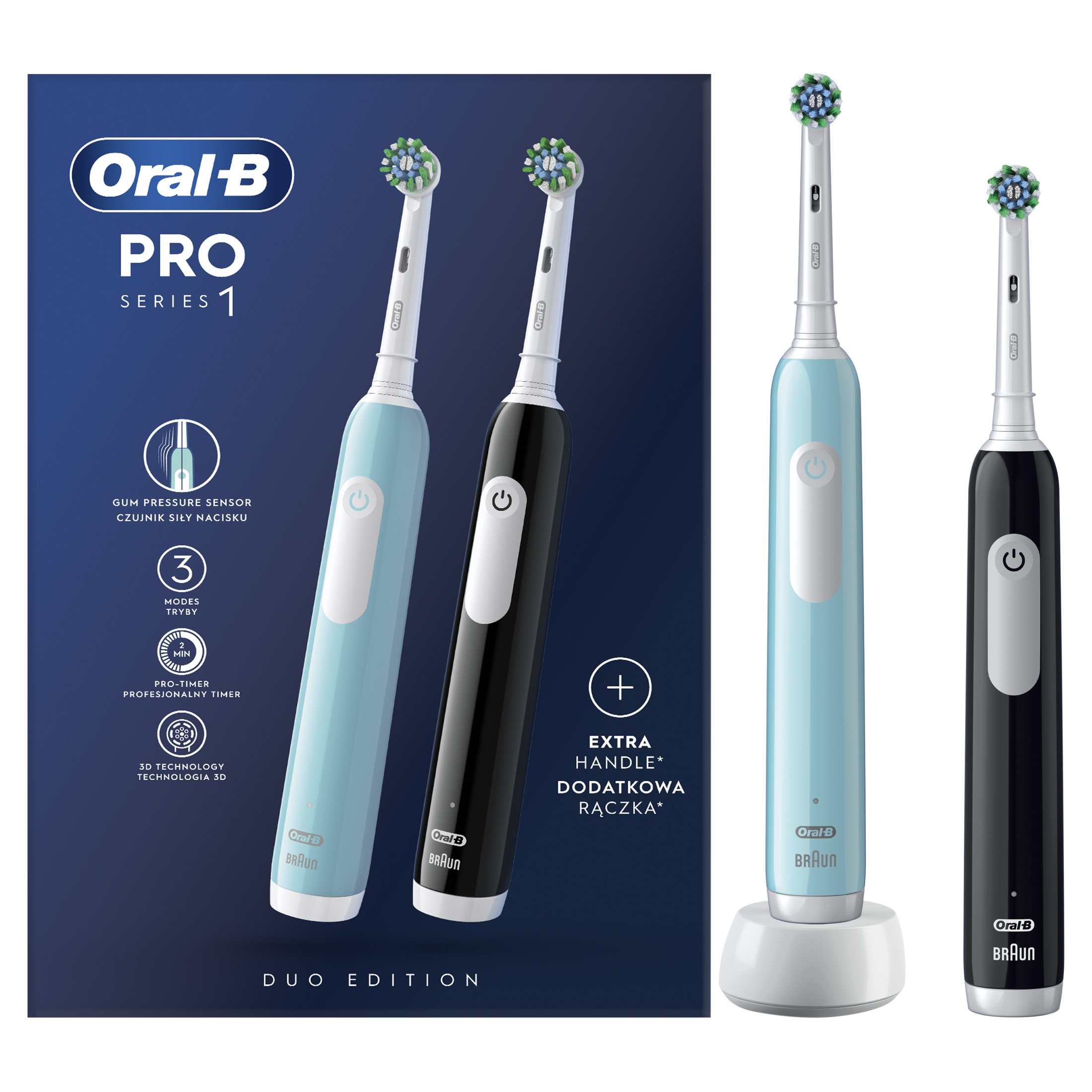 Oral-B PRO Series 1 Duo Blue + Black oscilační kartáček 2 ks