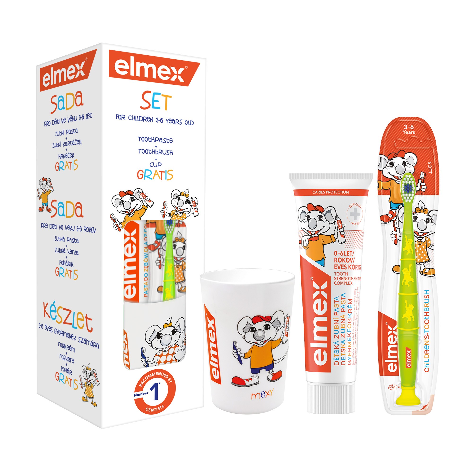 Elmex Kids zubní pasta 50 ml+zubní kartáček+ kelímek