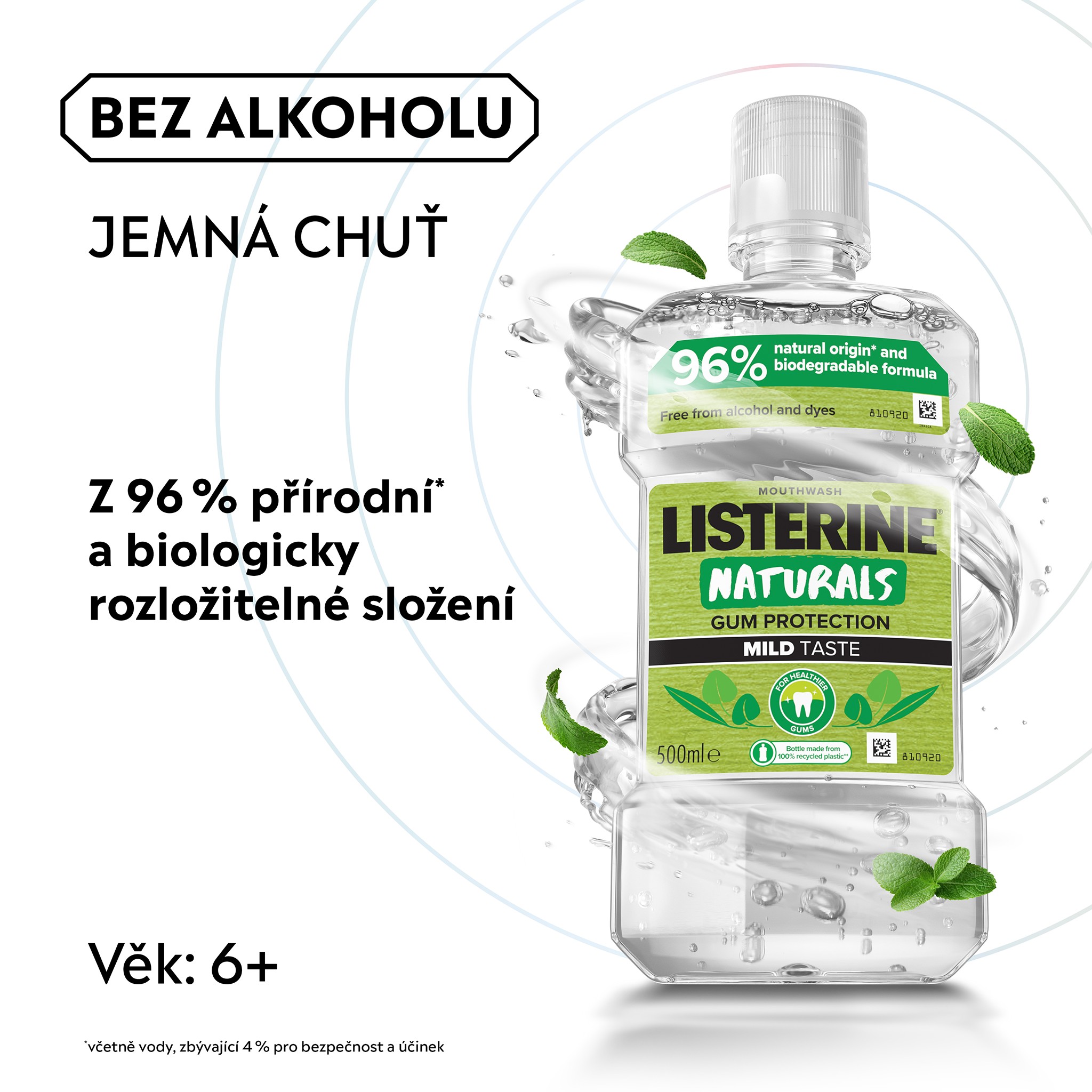 Listerine Naturals Gum Protection Mild Taste ústní voda 500 ml - -