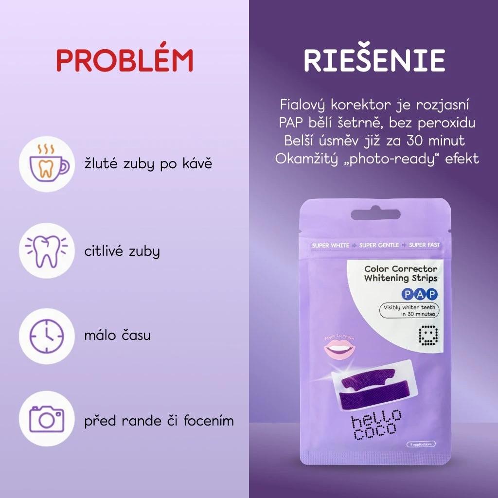 Hello Coco PAP bělicí pásky na zuby s korektorem barev 7×2 ks