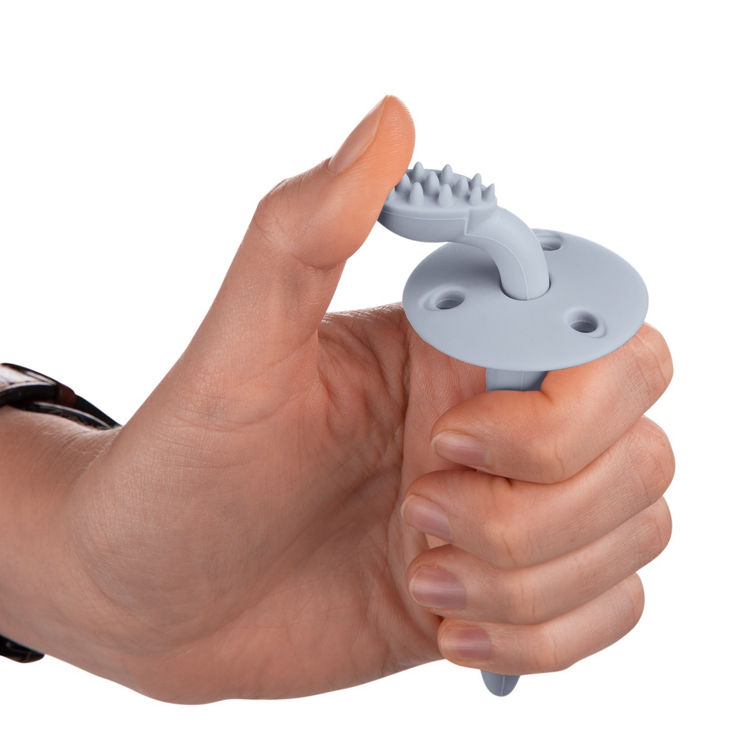 Canpol babies silikonový zubní kartáček se štítkem - modrý