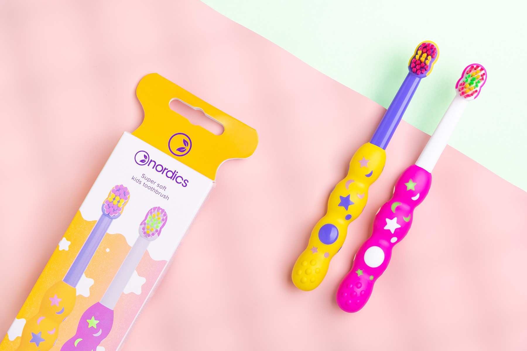 Nordics Premium Baby Soft 4080 Yellow&Pink dětský zubní kartáček 2 ks