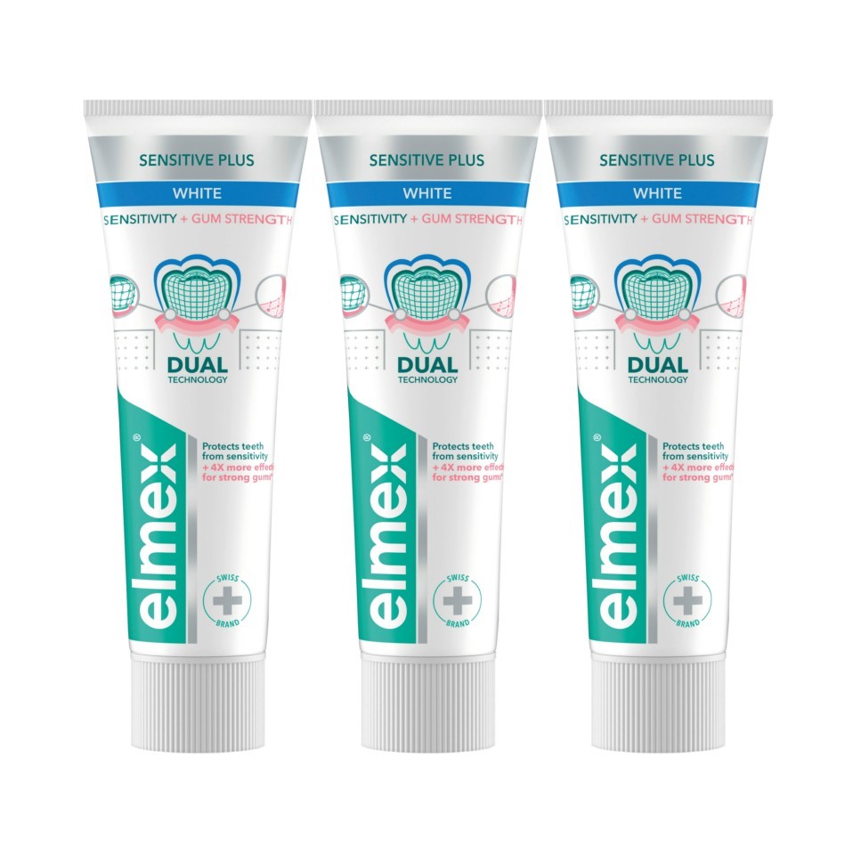 Elmex Sensitive Sensitivity + Gum Strenght Whitening zubní pasta 3×75 ml