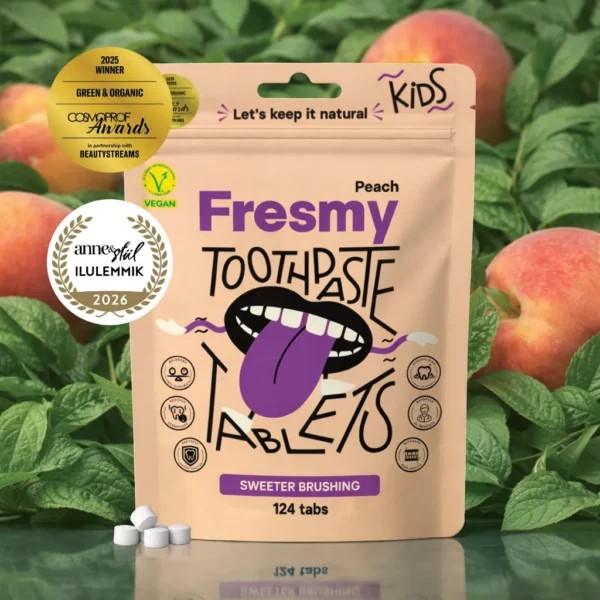 Fresmy Kids Peach dětská zubní pasta v tabletách 124 ks