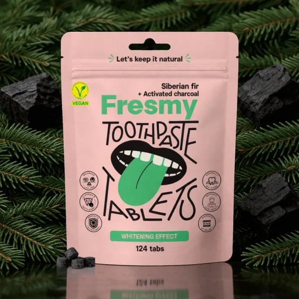Fresmy Siberian Fir & Activated Charcoal zubní pasta v tabletách 124 ks