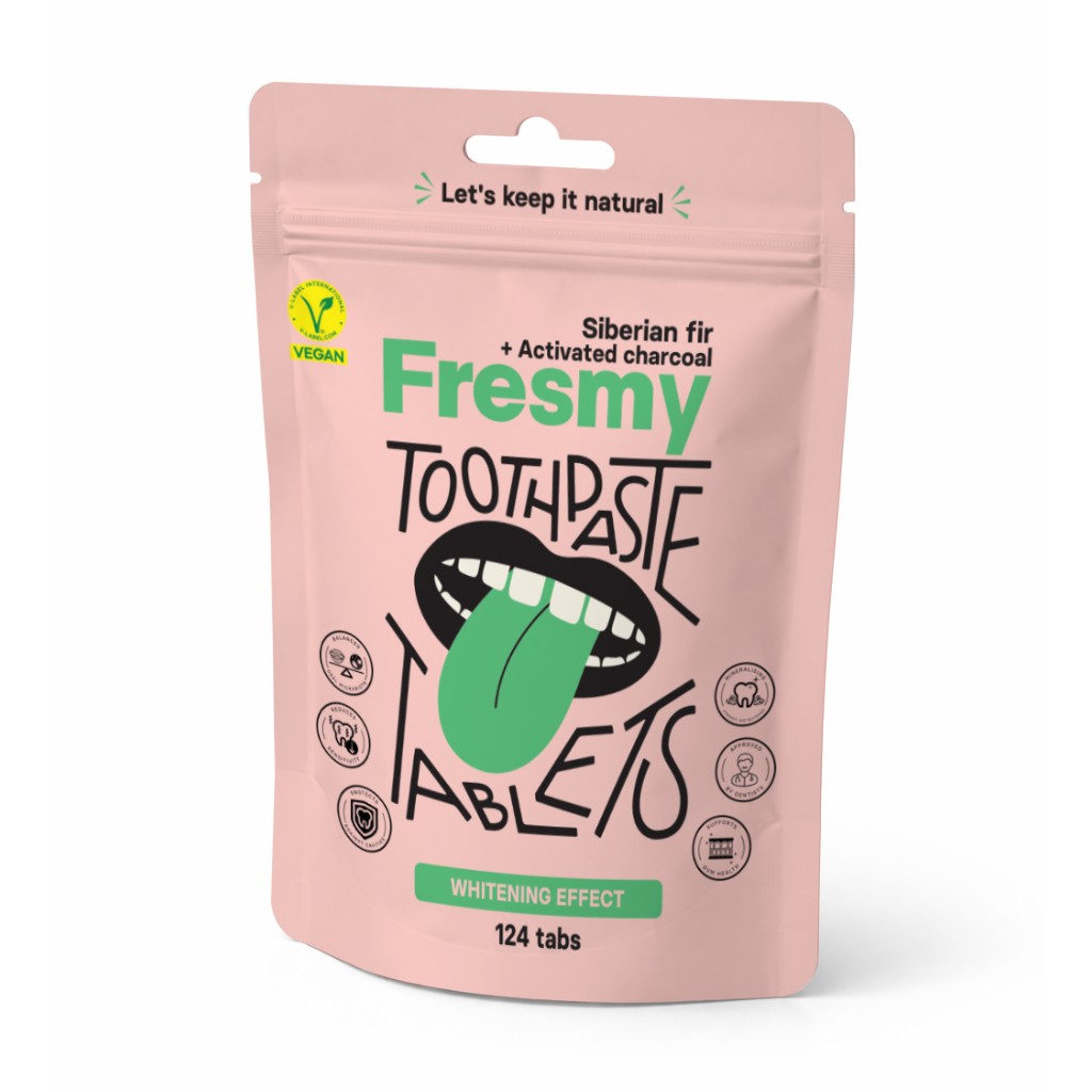 Fresmy Siberian Fir & Activated Charcoal zubní pasta v tabletách 124 ks
