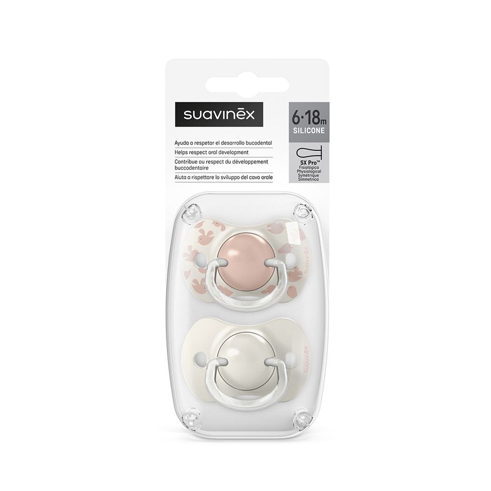 Suavinex SX PRO 6-18 m Birdies dudlík 2 ks - růžový