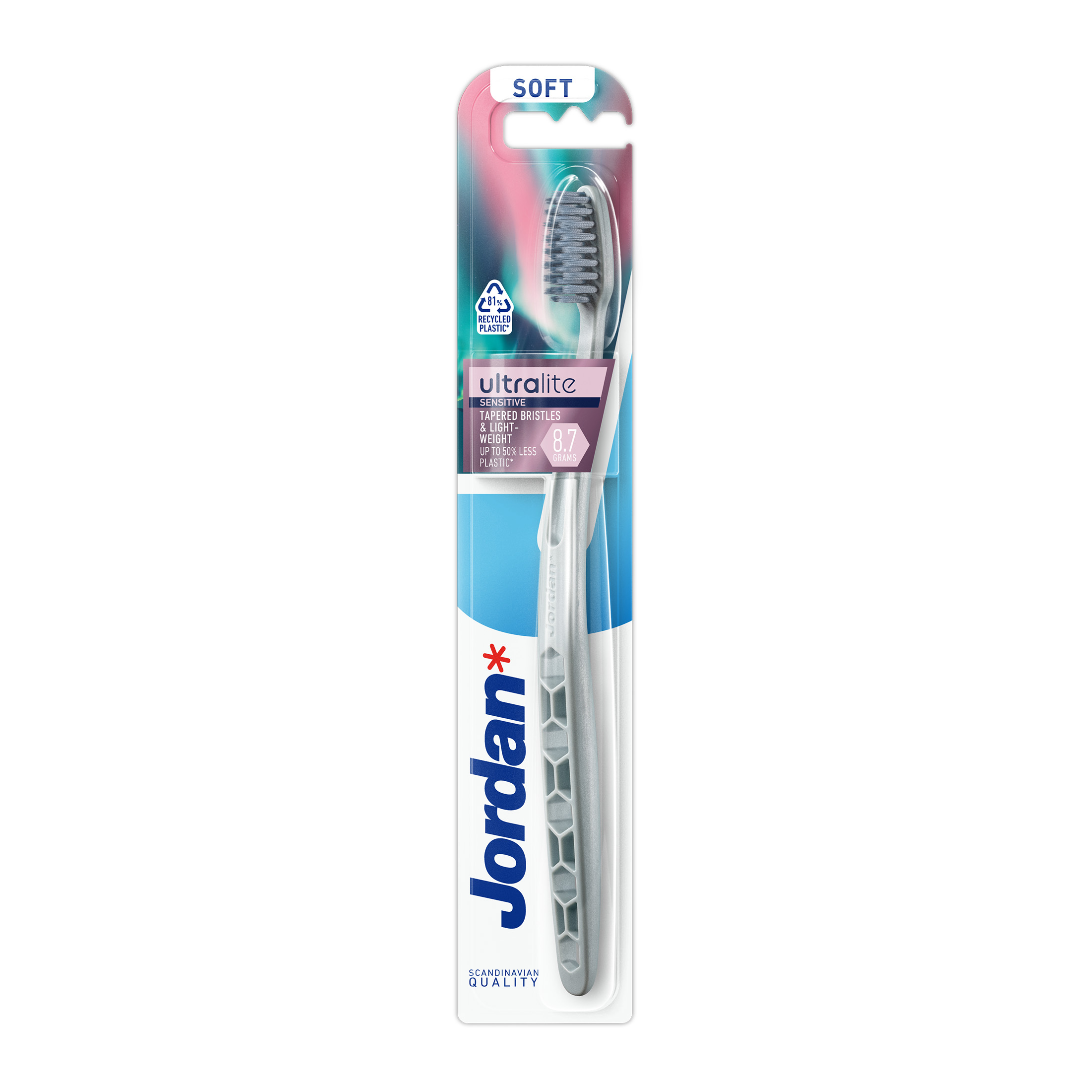 Jordan Ultralite Sensitive Soft zubní kartáček 1 ks - Jordan Ultralite Sensitive Soft šedý zubní kartáček v blistru
