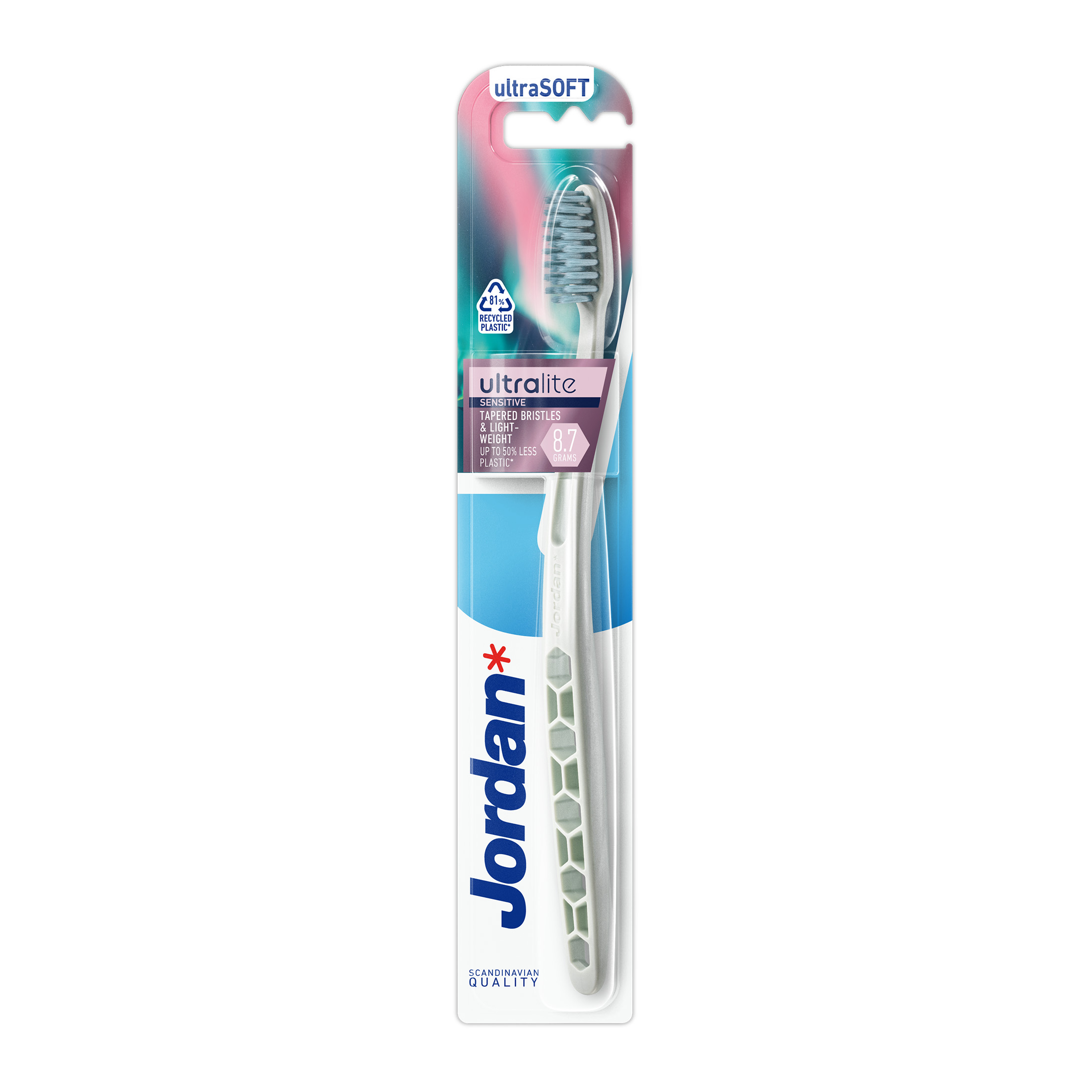 Jordan Ultralite Sensitive Ultrasoft zubní kartáček 1 ks - Jordan Ultralite Sensitive zelený zubní kartáček v blistru