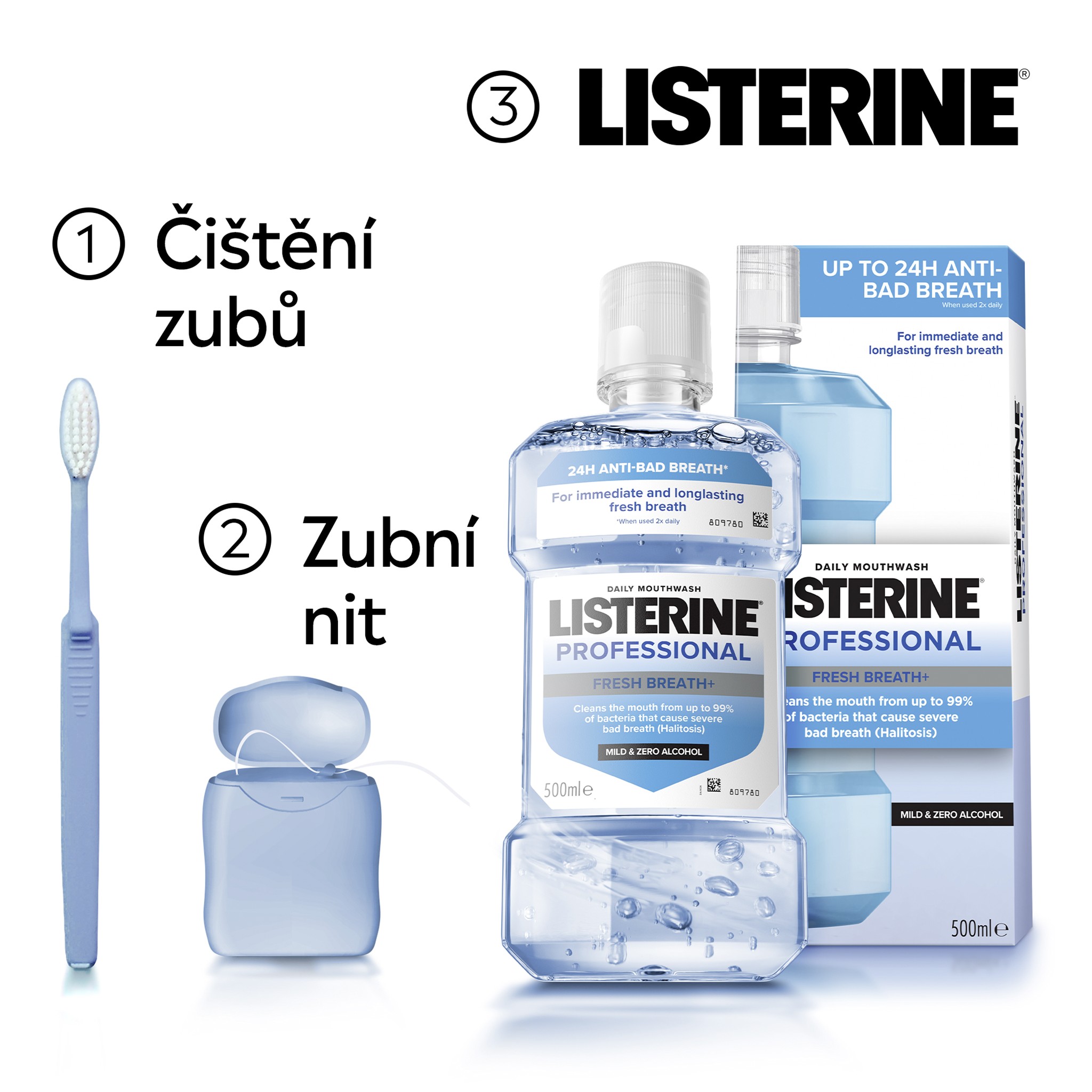 Listerine Professional Fresh Breath+ ústní voda 500 ml