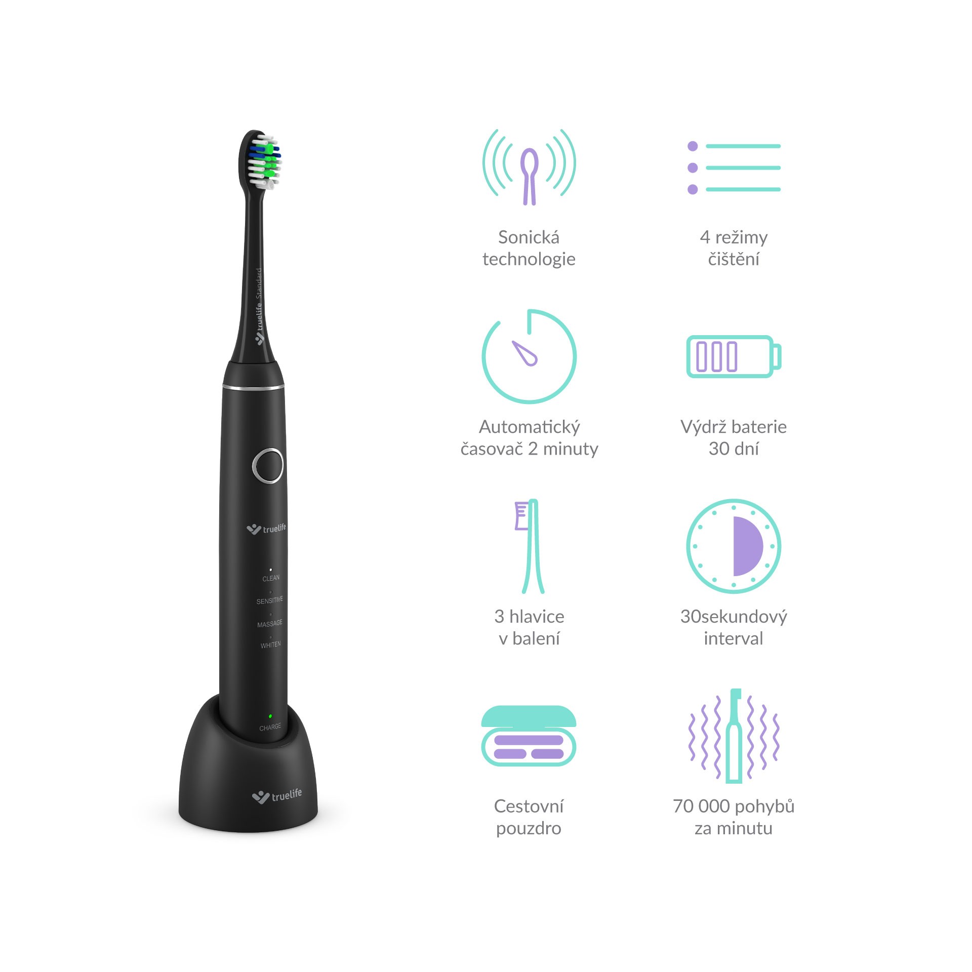 TrueLife SonicBrush Compact Black sonický kartáček - ROZBALENÉ ZBOŽÍ