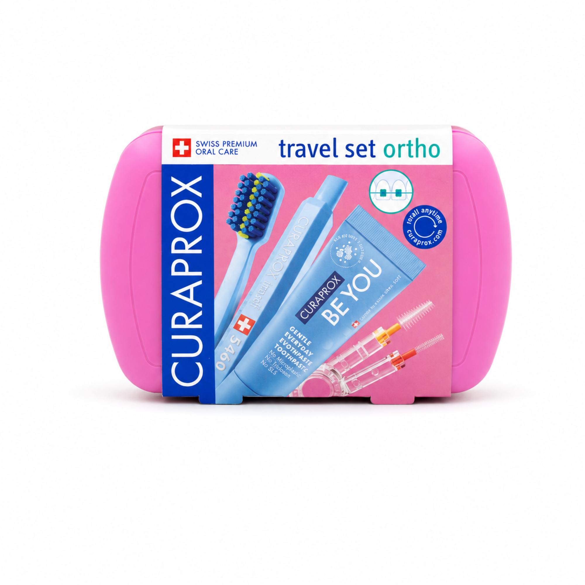 Curaprox cestovní sada pro péči o rovnátka - RŮŽOVÁ