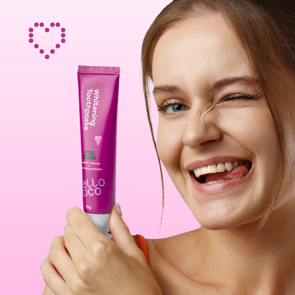 Hello Coco Grape Enzi White bělicí zubní pasta 75 g