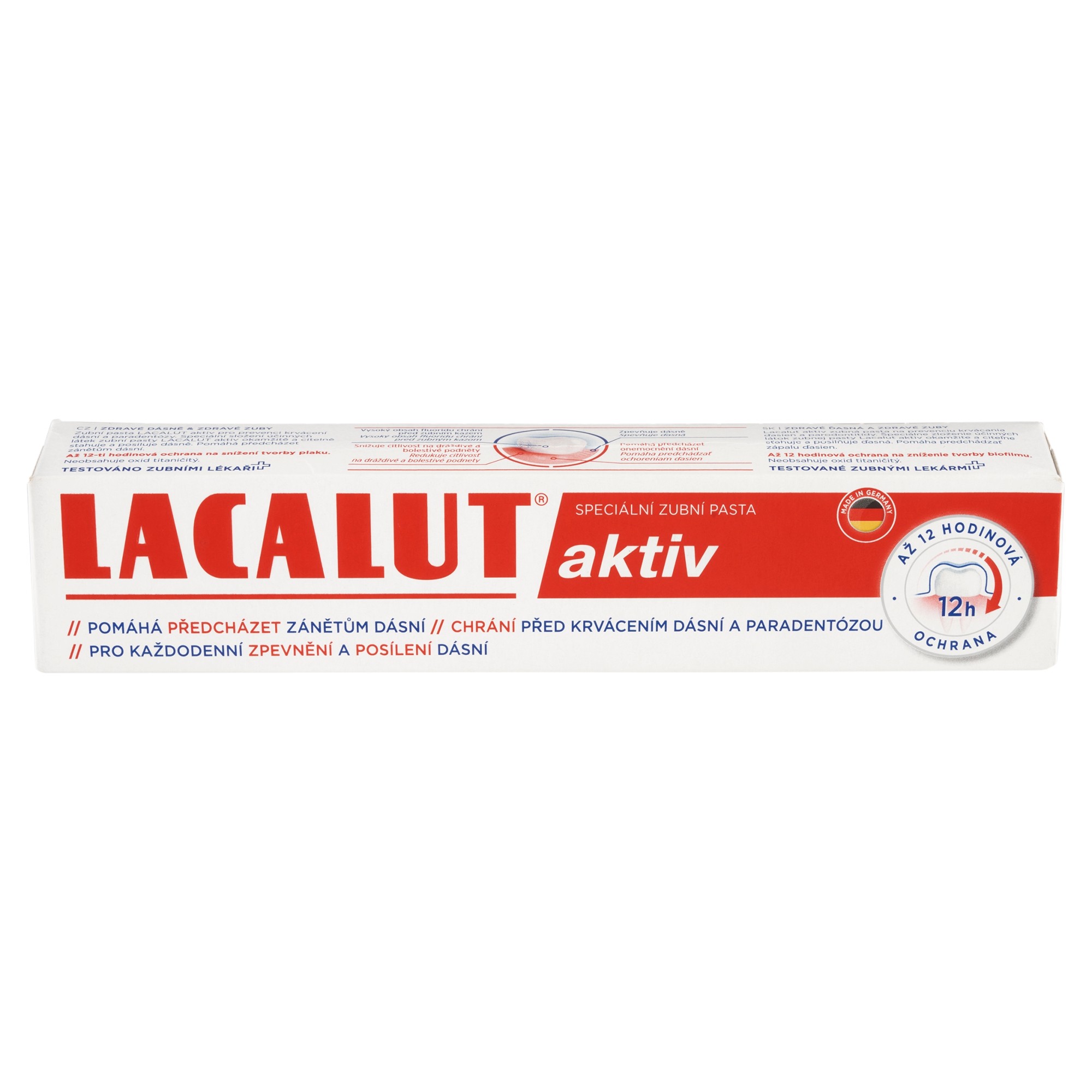 Lacalut Aktiv zubní pasta 75 ml - Lacalut Aktiv zubní pasta krabička pohled z boku