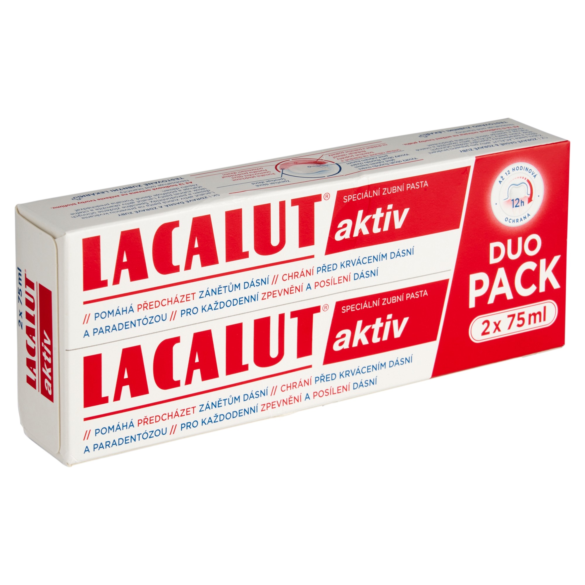 Lacalut Aktiv zubní pasta 2x75 ml - Lacalut Aktiv Duo Pack dvě krabičky šikmý pohled
