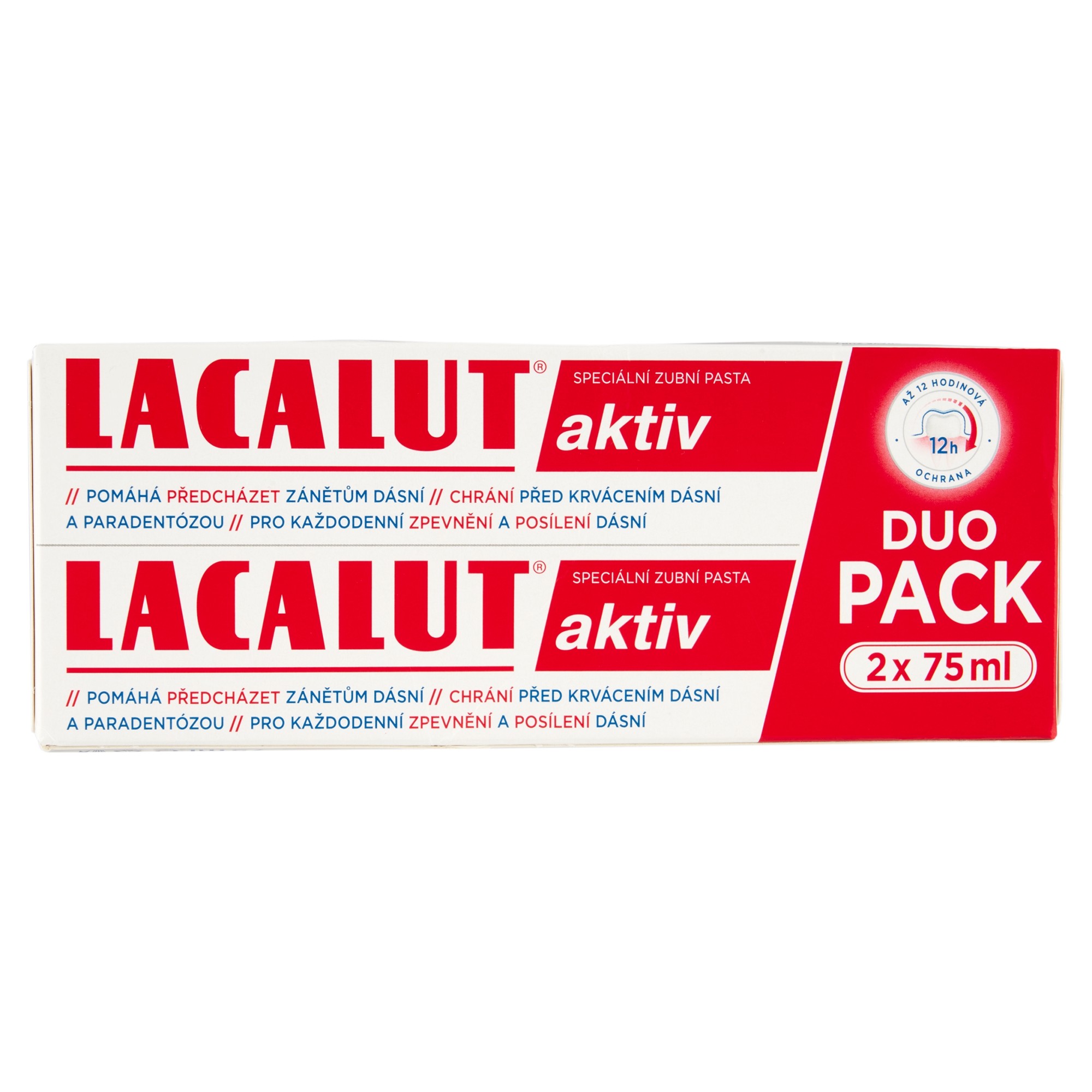 Lacalut Aktiv zubní pasta 2x75 ml - Lacalut Aktiv Duo Pack dvě krabičky s tubami čelní pohled 2x75 ml