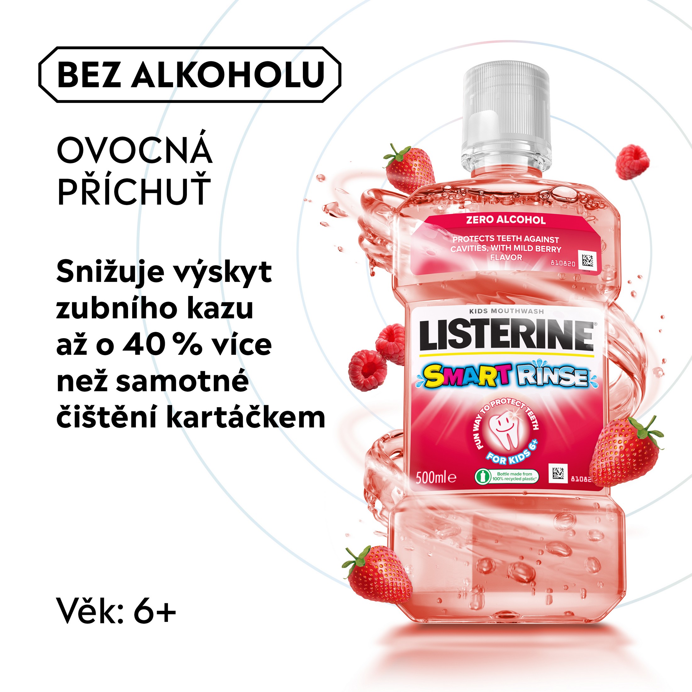 Listerine Smart Rinse Berry dětská ústní voda 500 ml