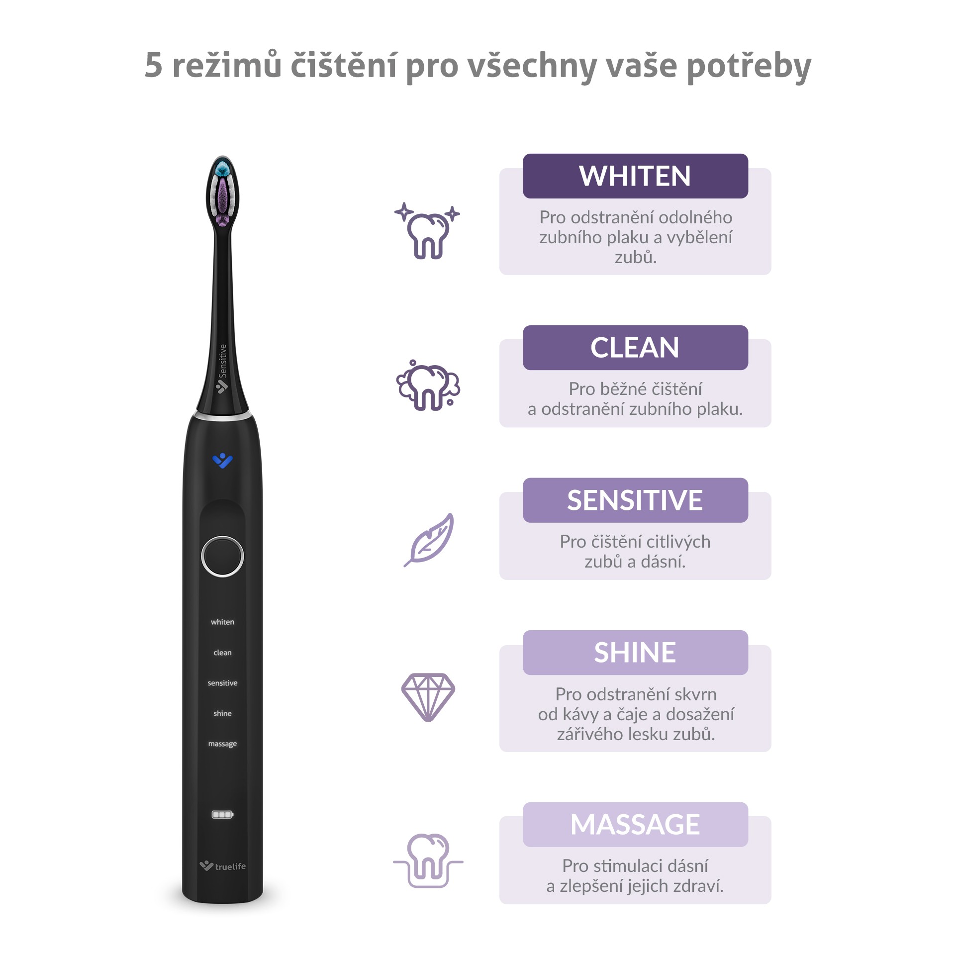TrueLife SonicBrush Clean70 UV Black sonický kartáček - ROZBALENÉ ZBOŽÍ
