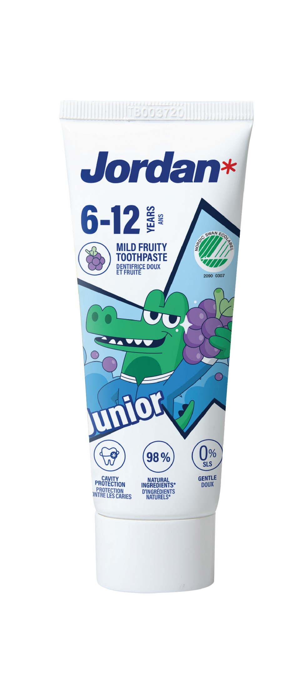 Jordan Junior 6-12 dětská zubní pasta 50 ml - Dětská zubní pasta Jordan Junior 6-12 let krokodýl bílá tuba